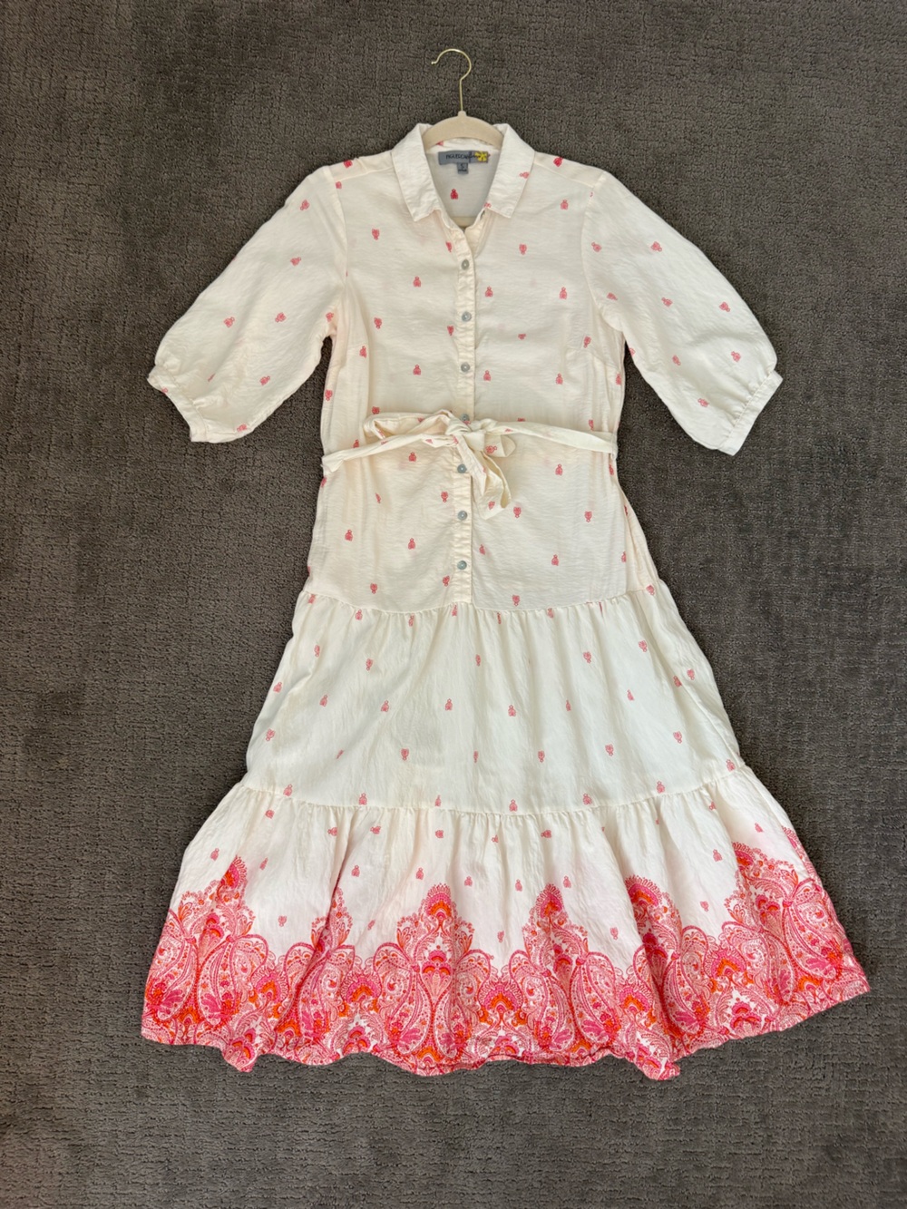 EUC Figueroa & Flower Cream and Coral Maxi dress; Size Small